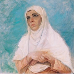 "Artist Aunt" Portrait Oil Painting 20" x 19" inch (1930) by Shaaban Zaki