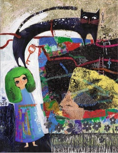 "Searching for Home I" Mixed media Painting 17" x 13" inch by Yasmine Reda