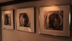 Buddha Study in Triptych - Hand Printed Silver Gelatin Framed Sepia Print Photos