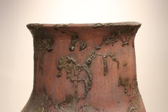 Primitive Large Abstract Ceramic Pot - Red Sculpture Mix Clay - Crackle Glaze