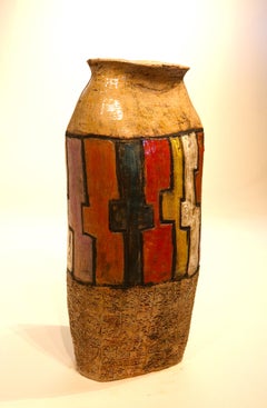 Abstract Primitive Pottery -  Large Ceramic Pot Sculpture - Red Clay Ash Glazes