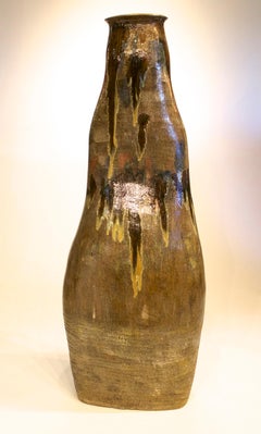 Abstract Primitive Large Ceramic Pot - Pottery Sculpture with Ash Glazes