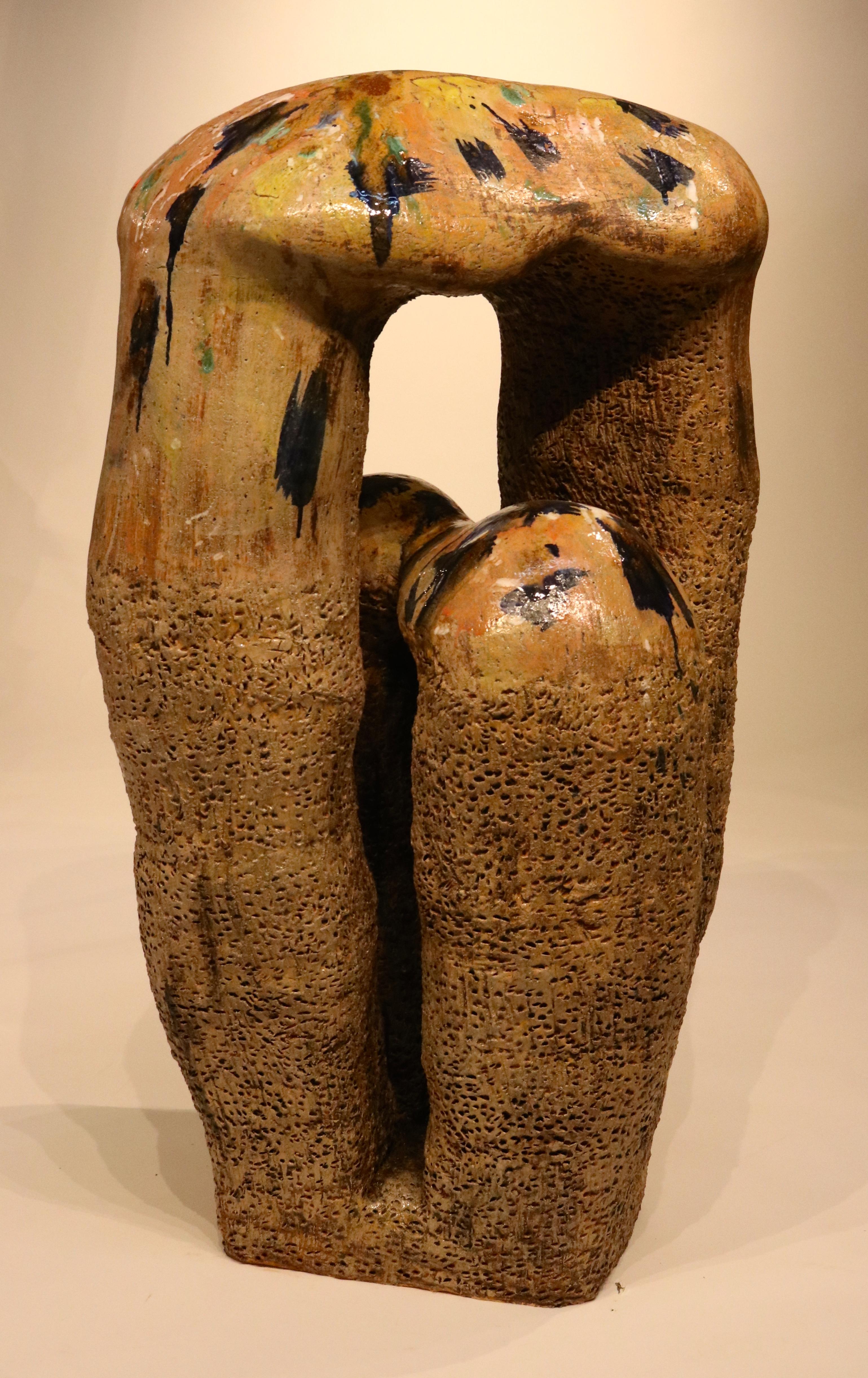 Ash Glazed Abstract Primitive Sculpture Art  - Large Ceramic Pottery 250 lbs. - Beige Abstract Sculpture by Mark Wade