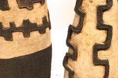 Large Ceramic Pottery - A Pair of Abstract Primitive Sculpture Art - Ash Glaze