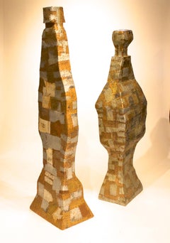 PAIR Large Abstract Sculpture Art - Hand Hammered Copper/Zinc over Cedar Forms