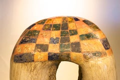 Abstract Art - Large Ceramic Sculpture with Ash Glaze and Mineral Colors