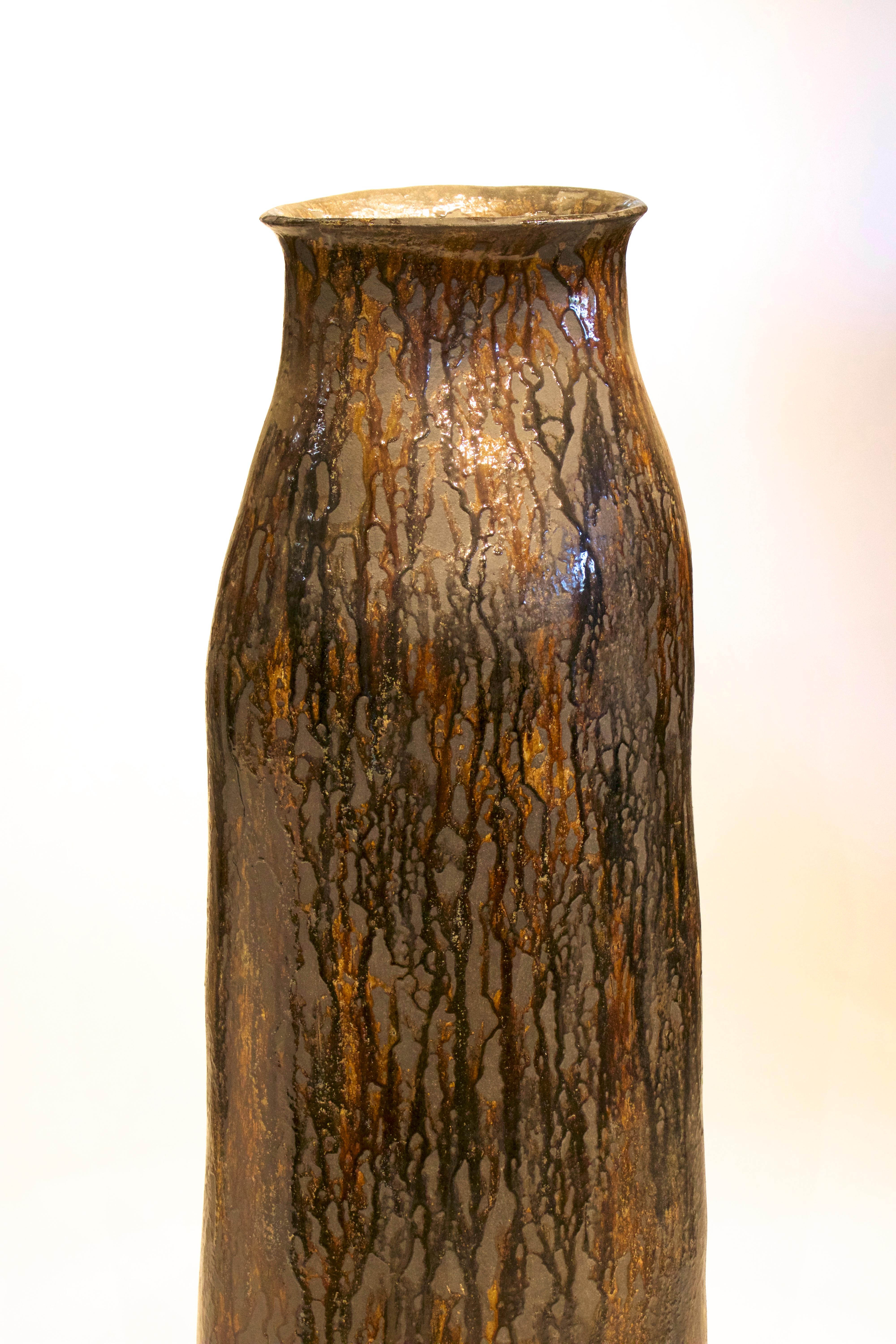 Abstract Primitive Sculpture Art  - Large Ceramic Pottery - Brown Abstract Sculpture by Mark Wade