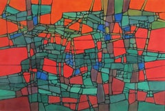 Boldly Colored Mid Century Abstract Painting by Hildegarde Haas