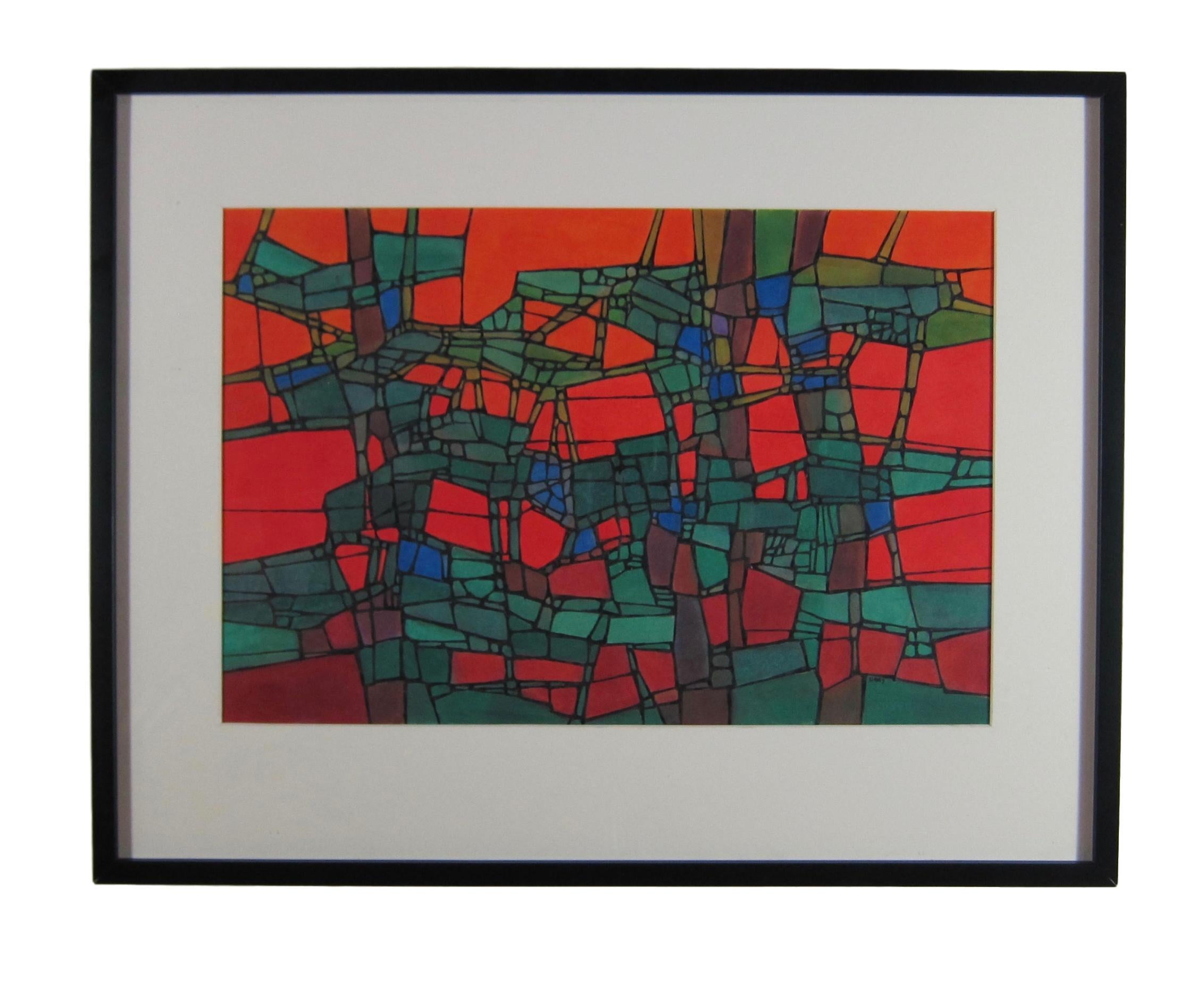 Boldly Colored Mid Century Abstract Painting by Hildegarde Haas For Sale 1