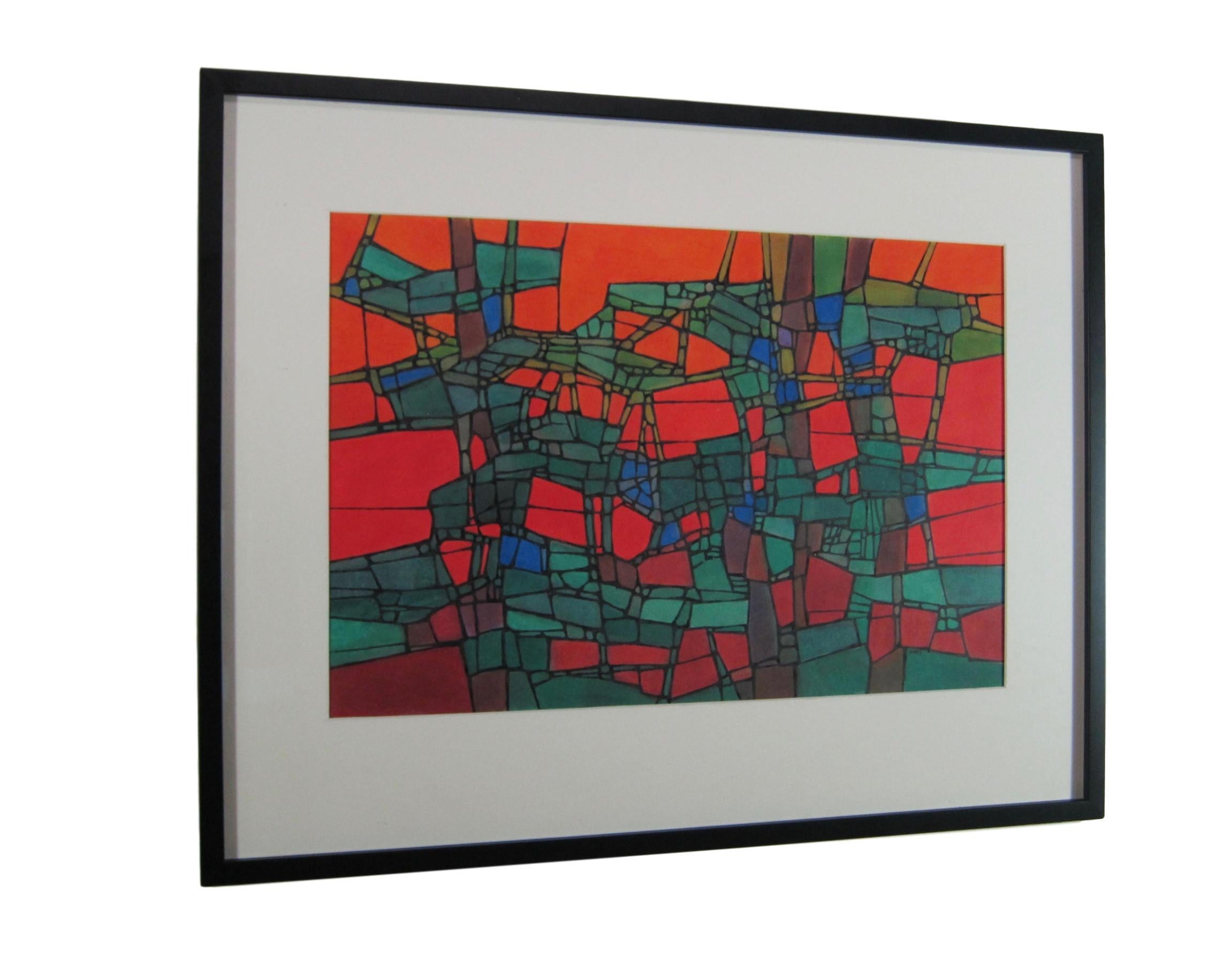 Boldly Colored Mid Century Abstract Painting by Hildegarde Haas For Sale 2