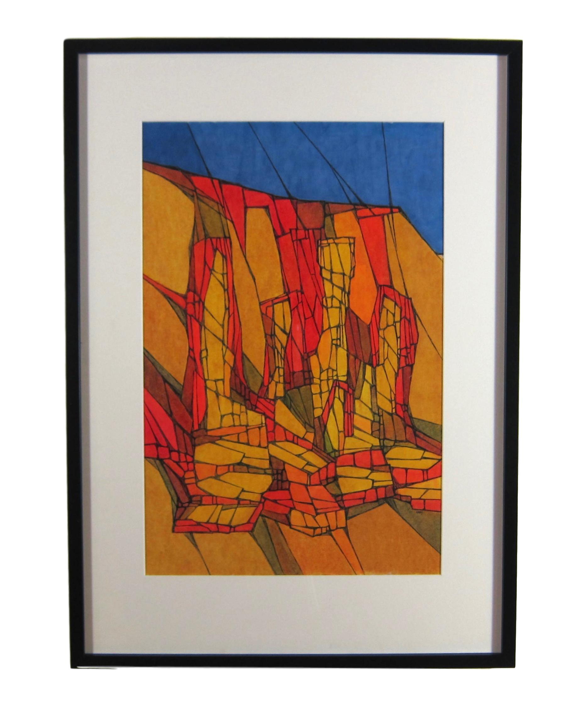 Colorful Mid-Century Abstract Painting by Hildegarde Haas of Rock Formations  For Sale 1