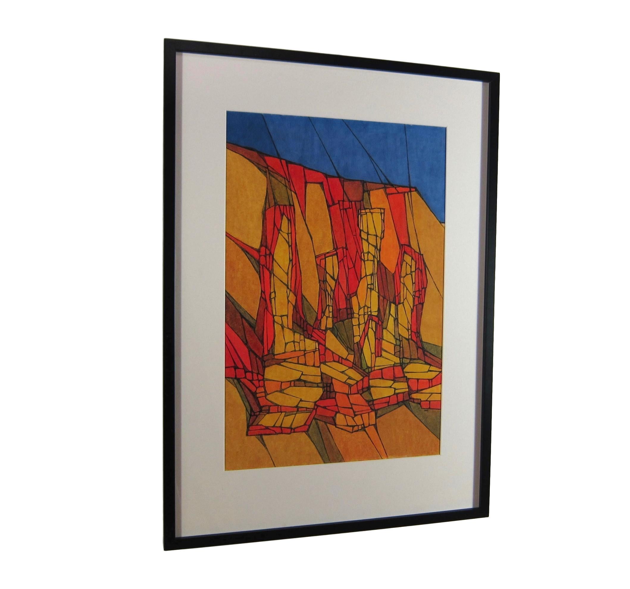 Colorful Mid-Century Abstract Painting by Hildegarde Haas of Rock Formations  For Sale 2