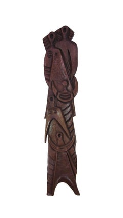 Large Abstract Carved Wood Modernist Sculpture by Antonio Prats Ventos