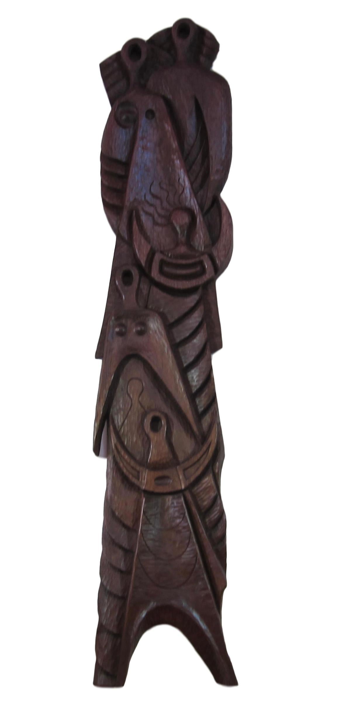 Large Abstract Carved Wood Modernist Sculpture by Antonio Prats Ventos For Sale 2