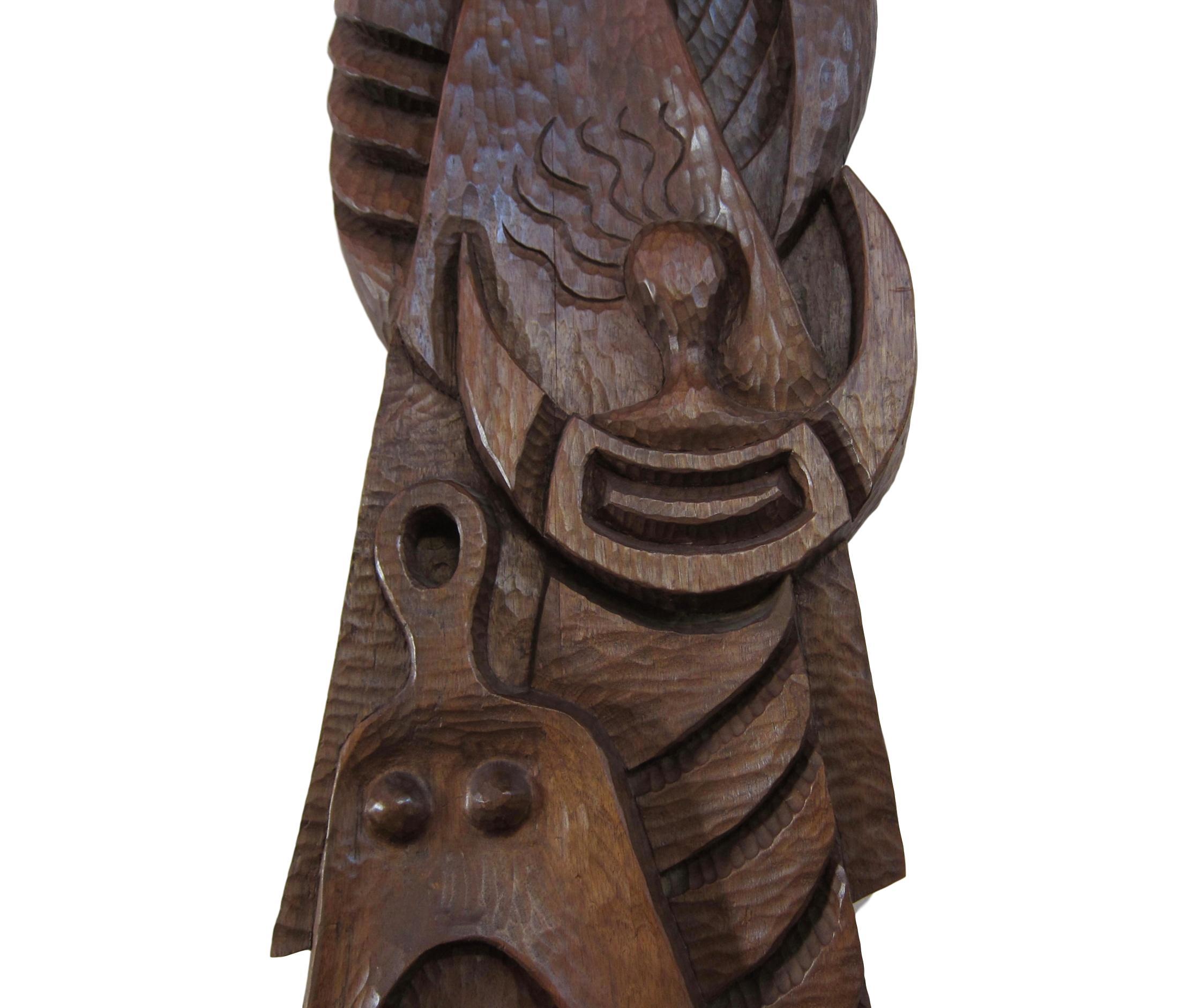Large Abstract Carved Wood Modernist Sculpture by Antonio Prats Ventos For Sale 5