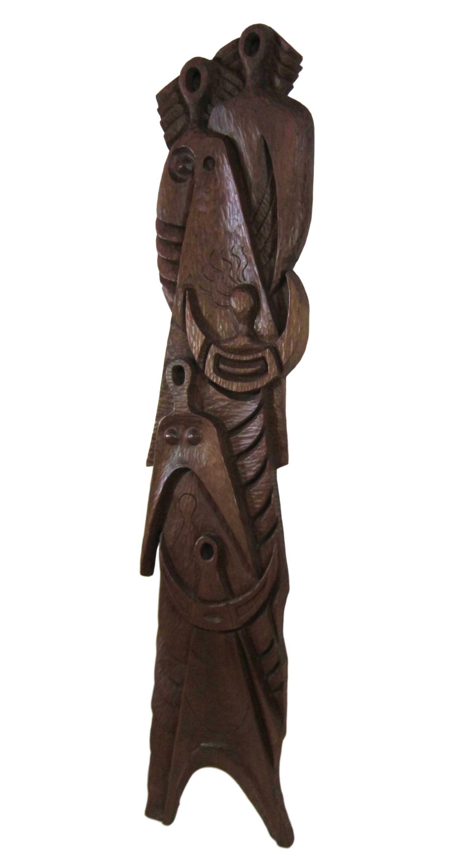 Large Abstract Carved Wood Modernist Sculpture by Antonio Prats Ventos For Sale 1