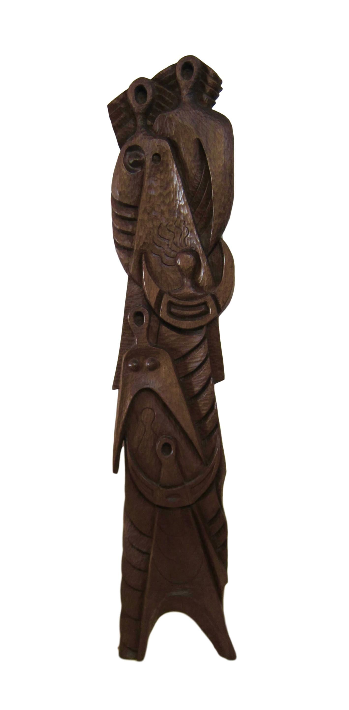 Large Abstract Carved Wood Modernist Sculpture by Antonio Prats Ventos For Sale 8