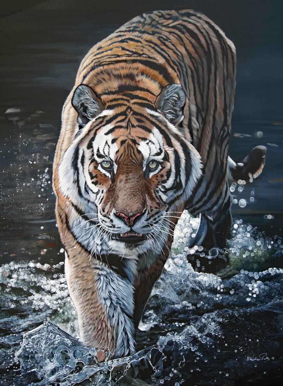 Acrylic on canvas

Christine Pultz is a French animal painter born in 1953 who lives & works in Pontault-Combault, France. Through her passion for painting animals, especially feline portraits, Christine Pultz feels that her focus on each hair, each