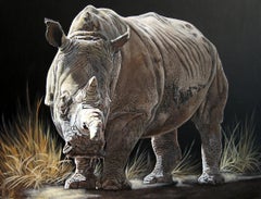 Französisches zeitgenössisches Tiergemälde von Christine Pultz – Rhinoceros