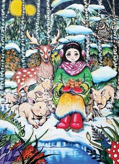 Koreanische Kunst - Fantasie Jejuisland-Island Mädchen Geschichte Chun-Jas Reise der Glücksbringer