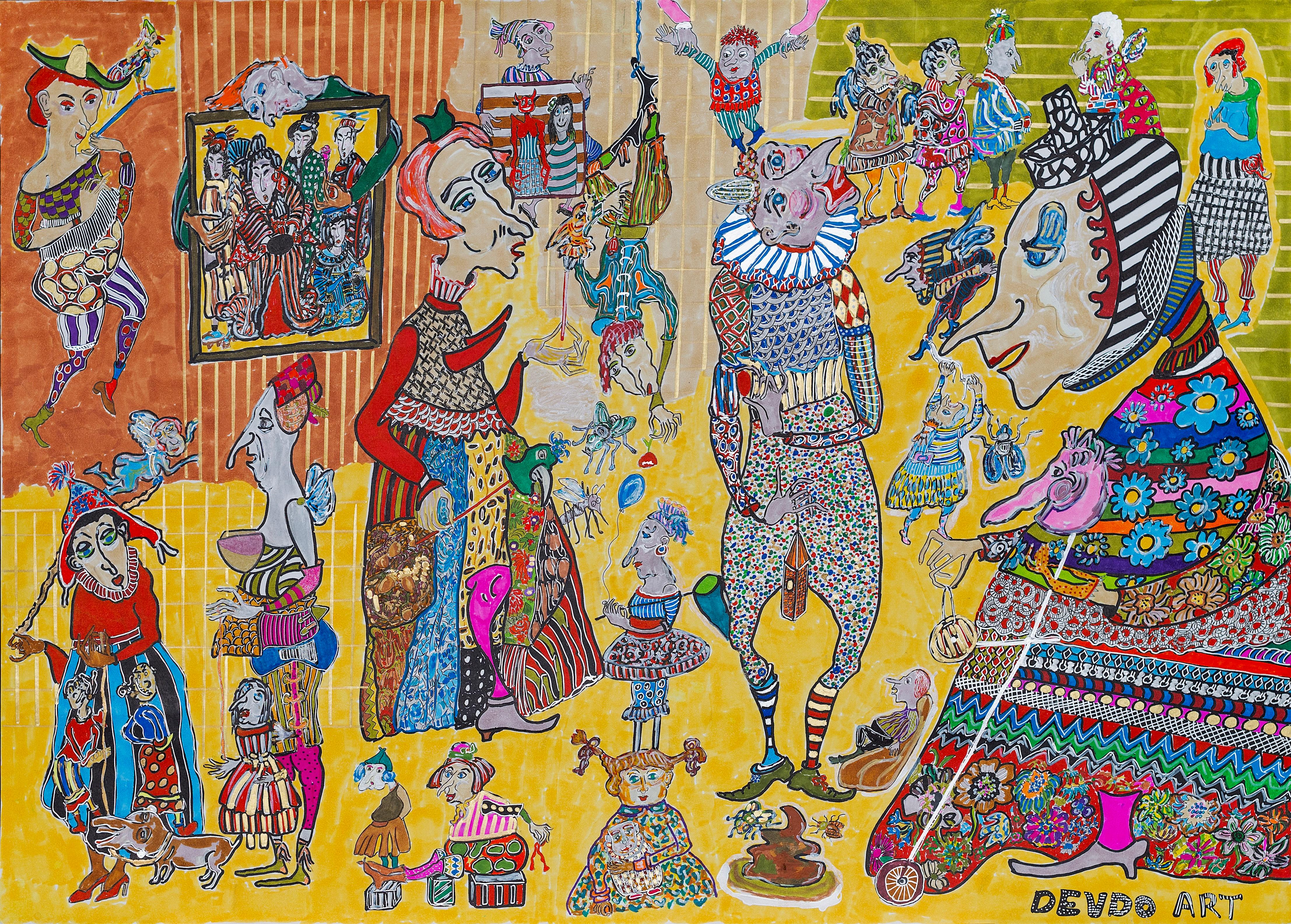 Technique mixte, acrylique et encre sur papier

Nino Devdariani est un artiste géorgien né en 1970 qui vit et travaille à Tbilissi, en Géorgie. Elle s'inspire de la perception des émotions positives et négatives qui se sont accumulées et installées