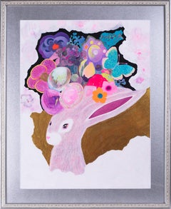 Japanische zeitgenössische Kunst von Minako Asakura – rosa Crazy Rabbit  