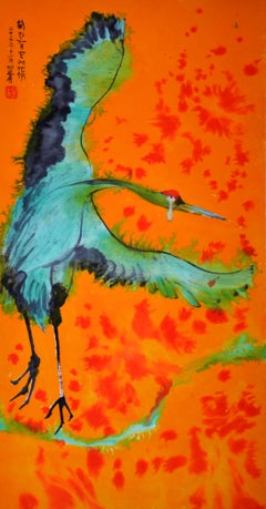 Chinesische zeitgenössische chinesische Kunst von Wu You - Sad Crane