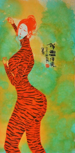 Chinesische zeitgenössische chinesische Kunst von Wu You - Eine Kompanion wie ein Tiger