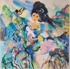 Chinese Contemporary Art by Li Qing-Yan - Flying Apsaras Crossing Mountains