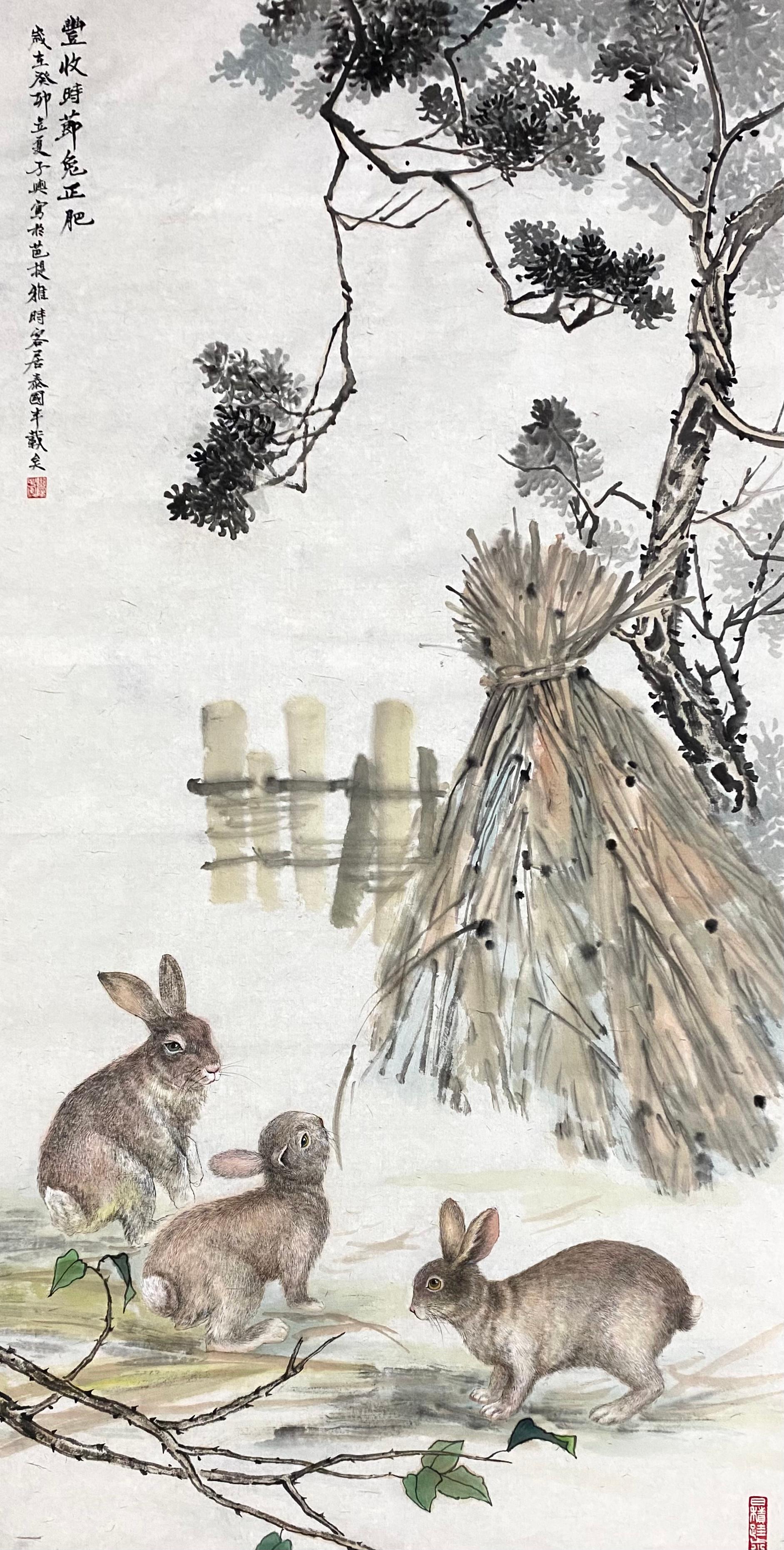 Arte contemporáneo chino de Liu Ziyu -  Los conejos engordan en otoño
