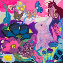 Art contemporain japonais de Minako Asakura - Lapin et fleurs