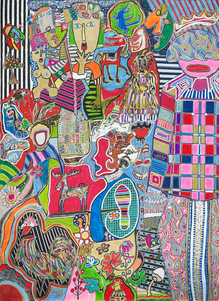 Técnica mixta, acrílico y tinta sobre papel

Nino Devdariani es un artista georgiano nacido en 1970 que vive y trabaja en Tiflis, Georgia. Su inspiración es la percepción de emociones positivas y negativas que se han acumulado y asentado en su