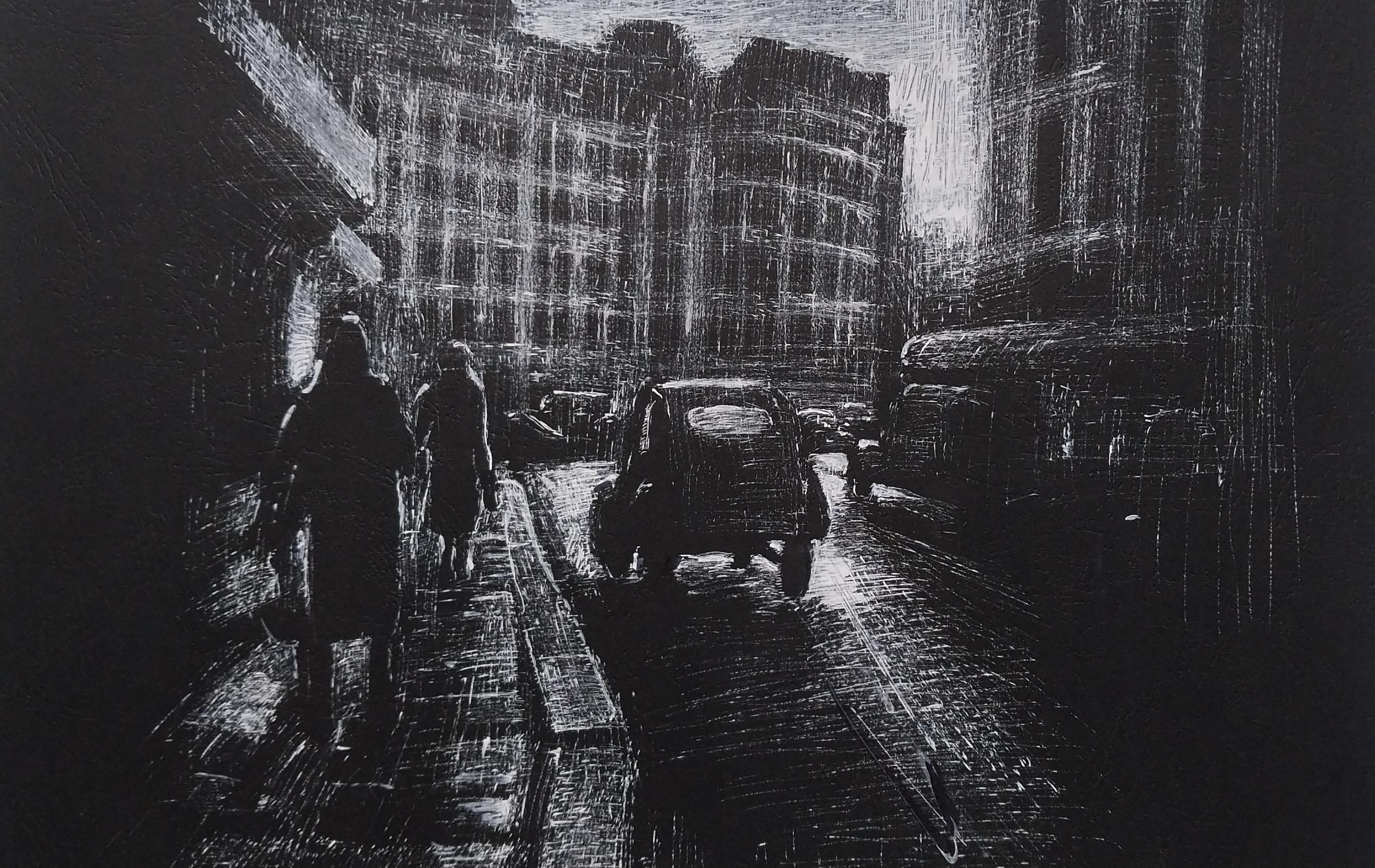 White pen on Black paper

Kamsar Ohanyan is an Armenian artist born in 1991 who lives and works in Yerevan, Armenia. He studied in Yerevan at State Pedagogical University with Kh. Abovyan at the department of Fine Arts and Drawings. The artist works