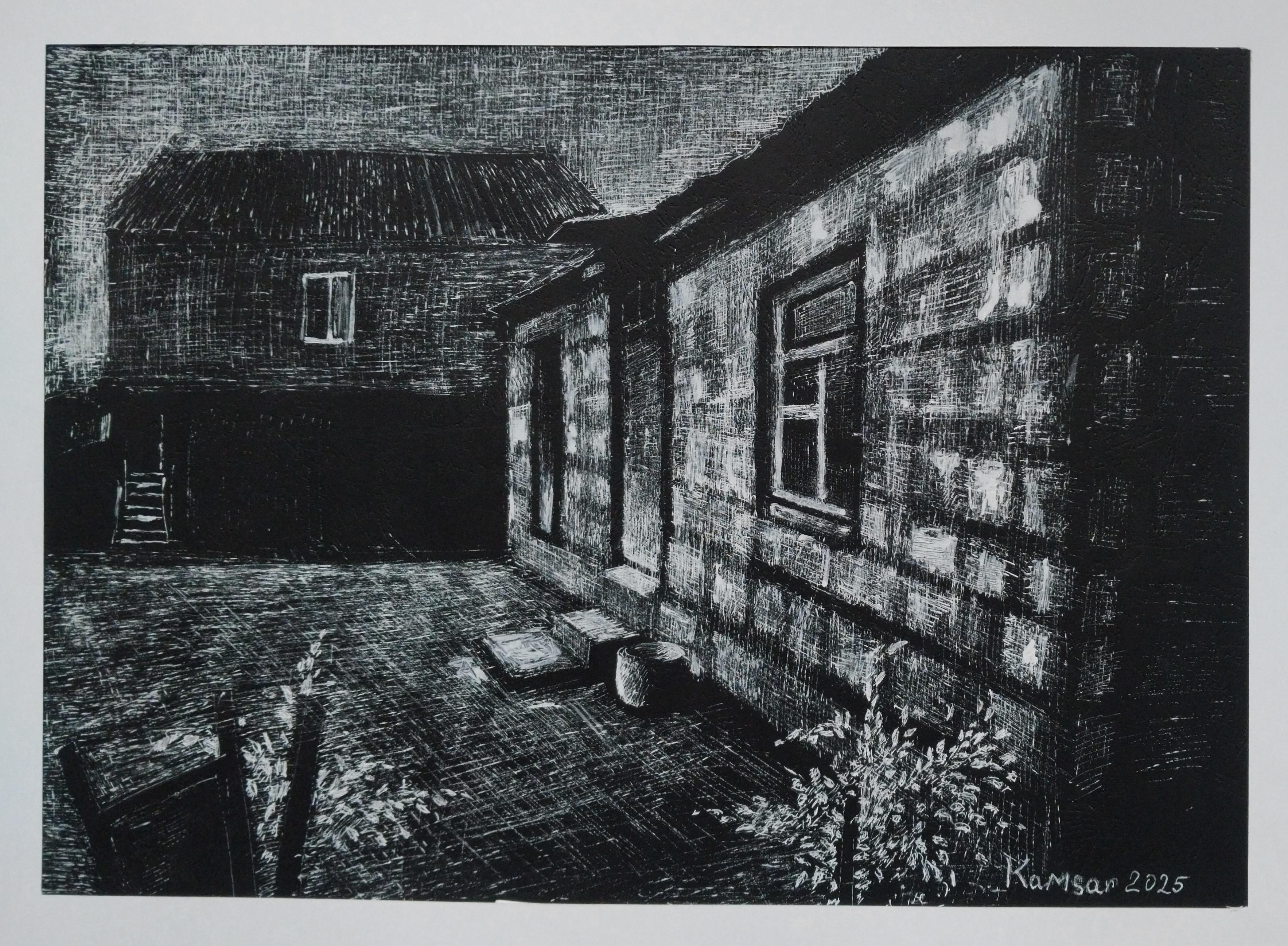 White pen on Black paper
Graphic work 

Kamsar Ohanyan is an Armenian artist born in 1991 who lives and works in Yerevan, Armenia. He studied in Yerevan at State Pedagogical University with Kh. Abovyan at the department of Fine Arts and Drawings.