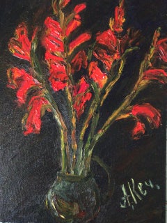 Russische zeitgenössische Kunst von Alla Kechedzhan - Gladiolen, Dialog mit Sutin