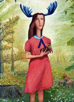 Art contemporain turkmène par Amir Kerr - Jeune fille avec un cerf muguet