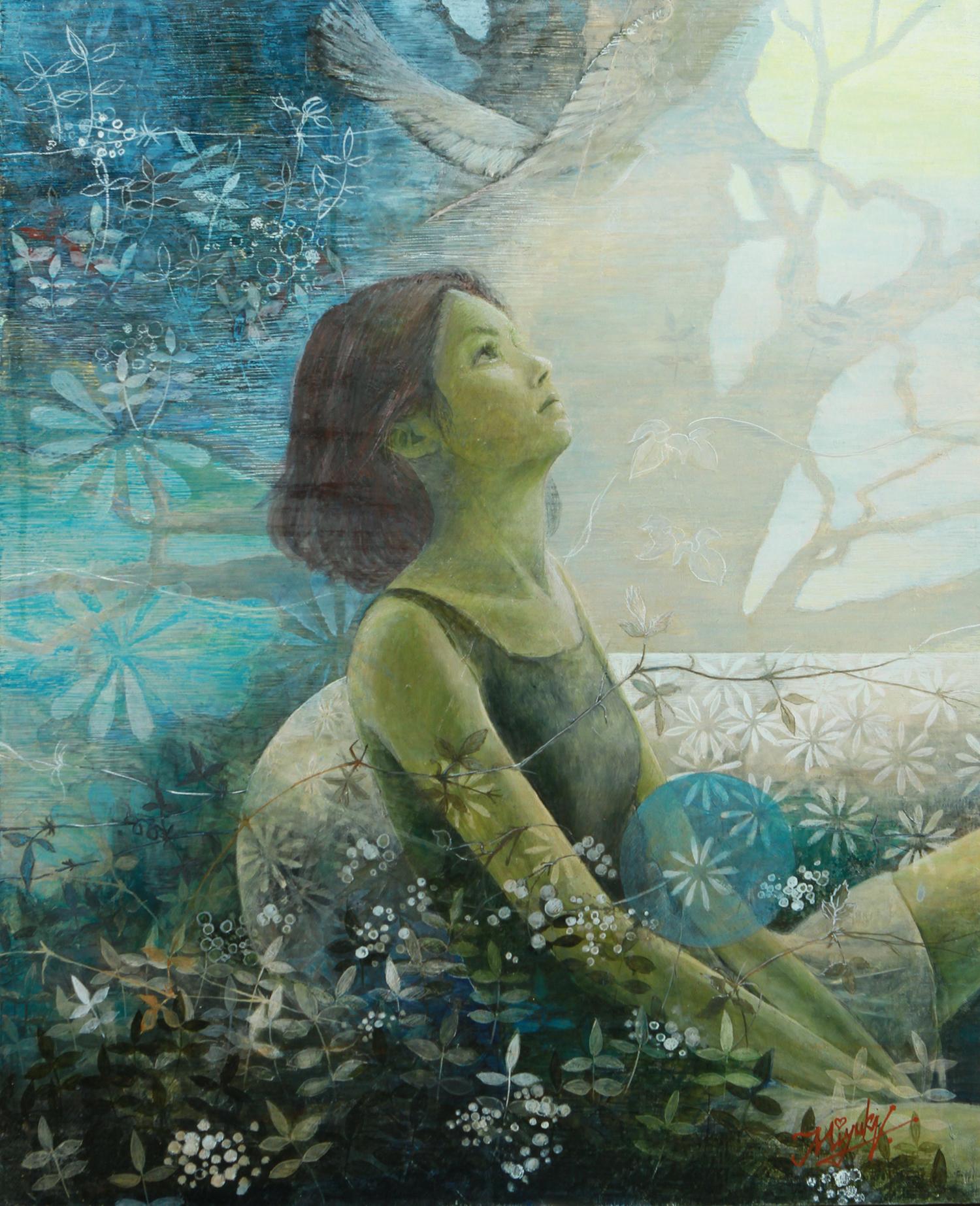 Dorado y óleo sobre lienzo y firmado abajo a la derecha

Miyuki Takanashi es una artista japonesa nacida en 1961 que vive y trabaja en Sapporo (Japón). Es licenciada en Arte por la Universidad de Educación de Hokkaido Iwamizawa. Sus motivos