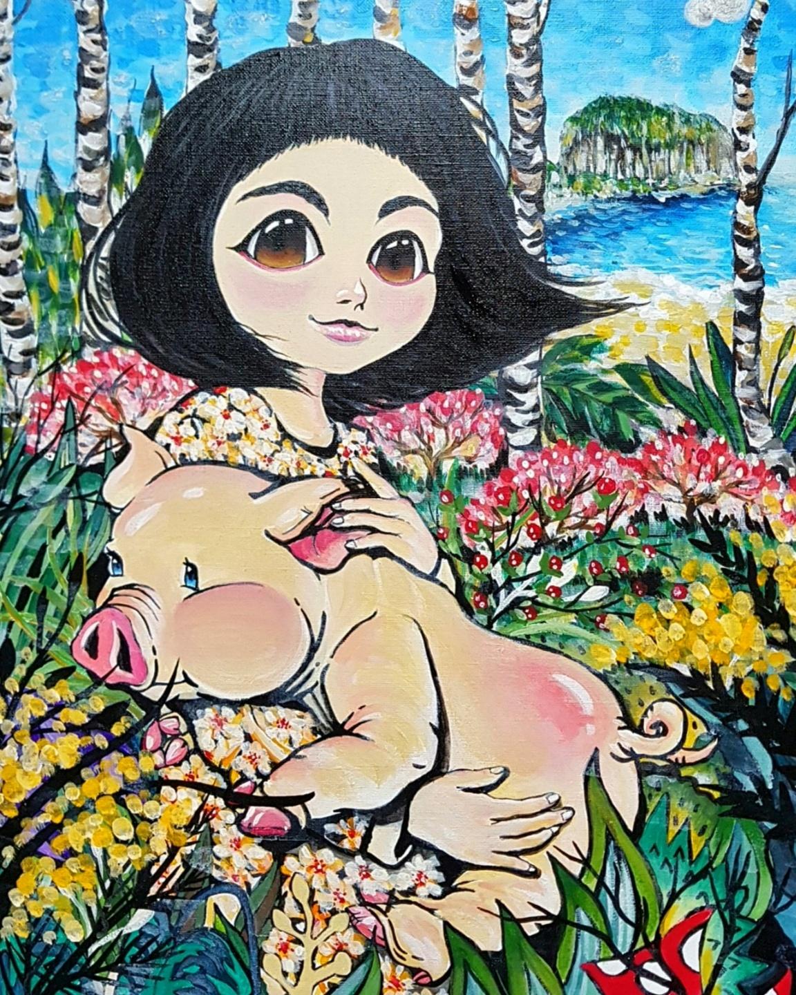 Shin Seung-Hun Figurative Painting - Korean Contemporary Art - Fantasy Jejuisland - Island Girl Story
