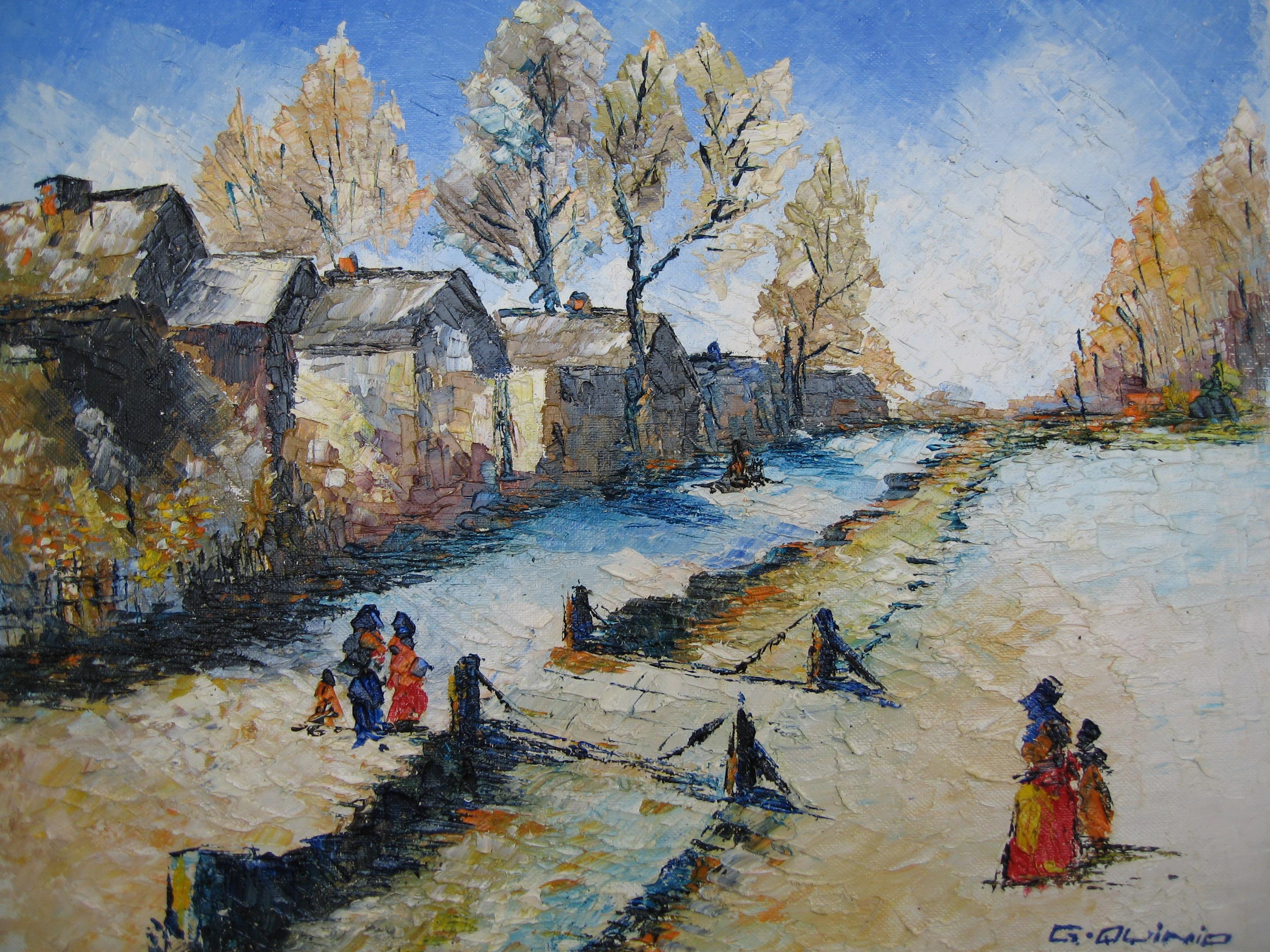 French Modern Art by Georges R. Quinio - Le Petit Pont du Village 