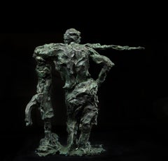 Russian Contemporary Sculpture by A. S - A Man leaned against the Water Column