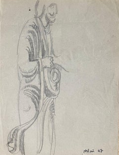 Moderne französische Zeichnung von Jean Hélion - Veil Homme