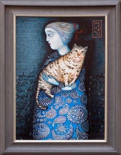 Art contemporain géorgien par David Popiashvili - Jeune fille avec un chat
