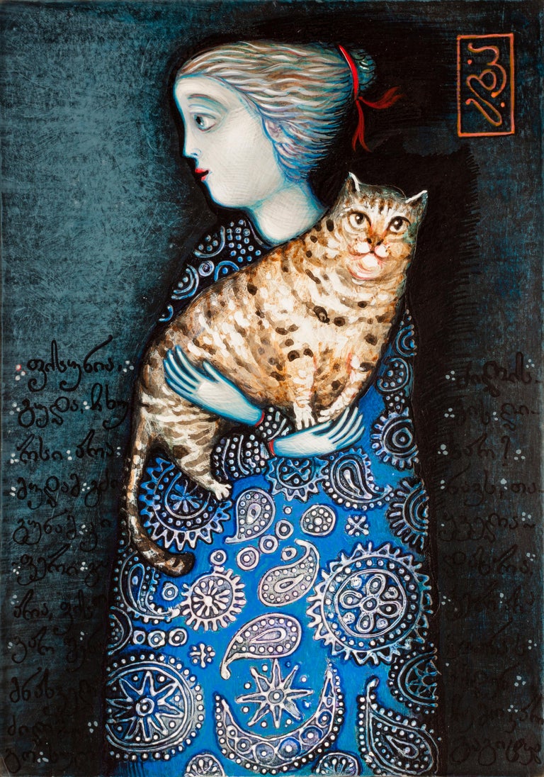 David Popiashvili Girl With A Cat For Sale At 1stdibs