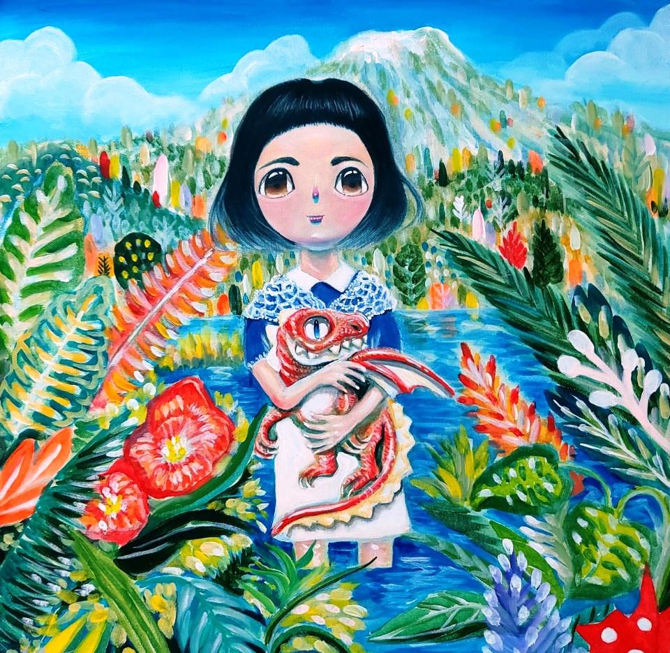 Shin Seung-Hun Figurative Painting - Korean Art - Fantasy Jejuisland, Island Girl Story Chun-Ja Healing Garden