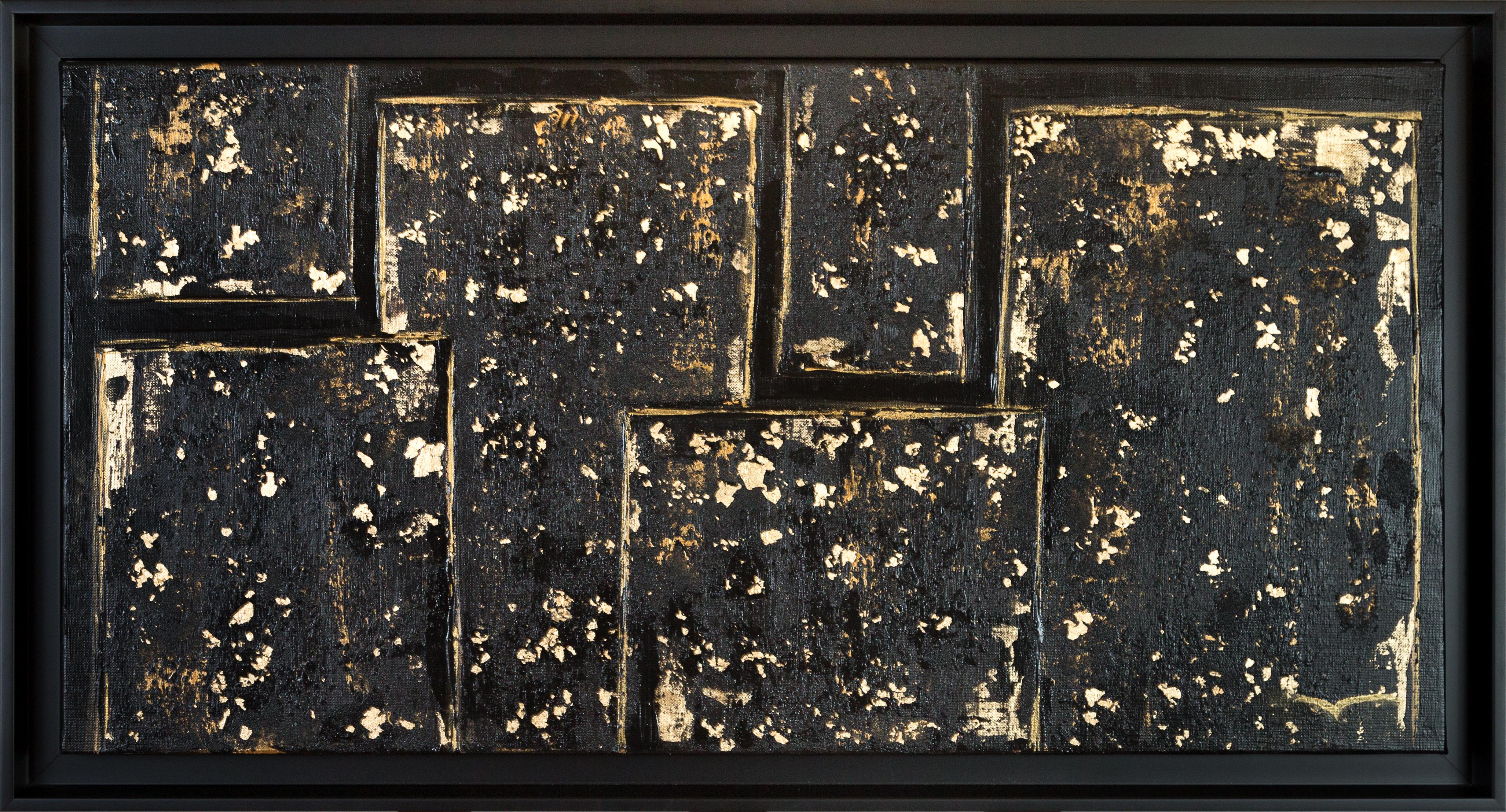 Mixed media acrylic, gilded metal leaf on canvas
Black American wooden frame included
40 x 80 cm + frame dimensions
Depth: 2 cm
Signed lower right
Unique piece

Marie-Anne Decamp is a French artist born in 1973 who lives & works in Chambly in Oise,