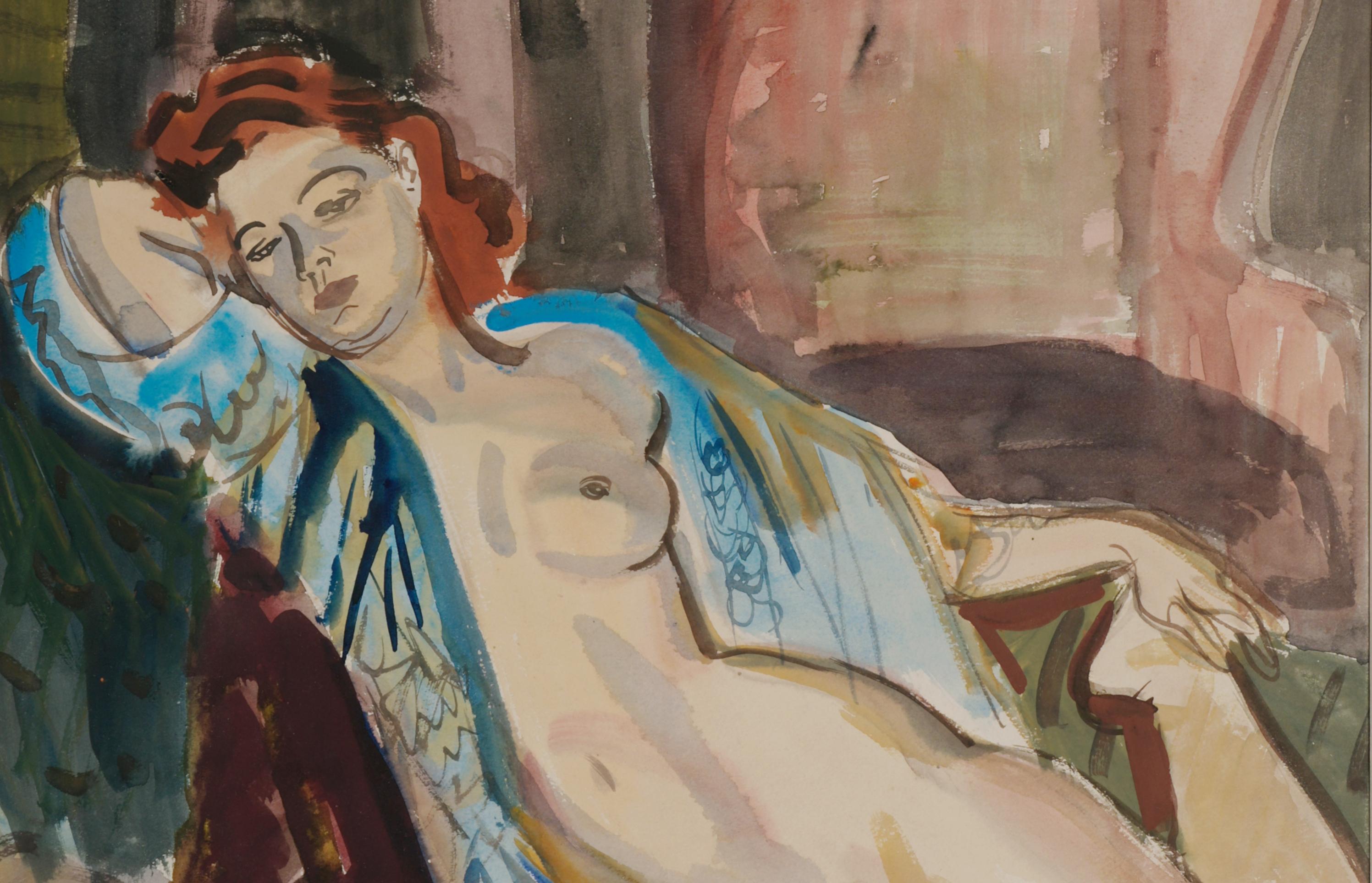 Berthomme Saint-André, The Nap, Watercolor, 1925 - Post-Impressionist Art by Louis Berthomme Saint-Andre