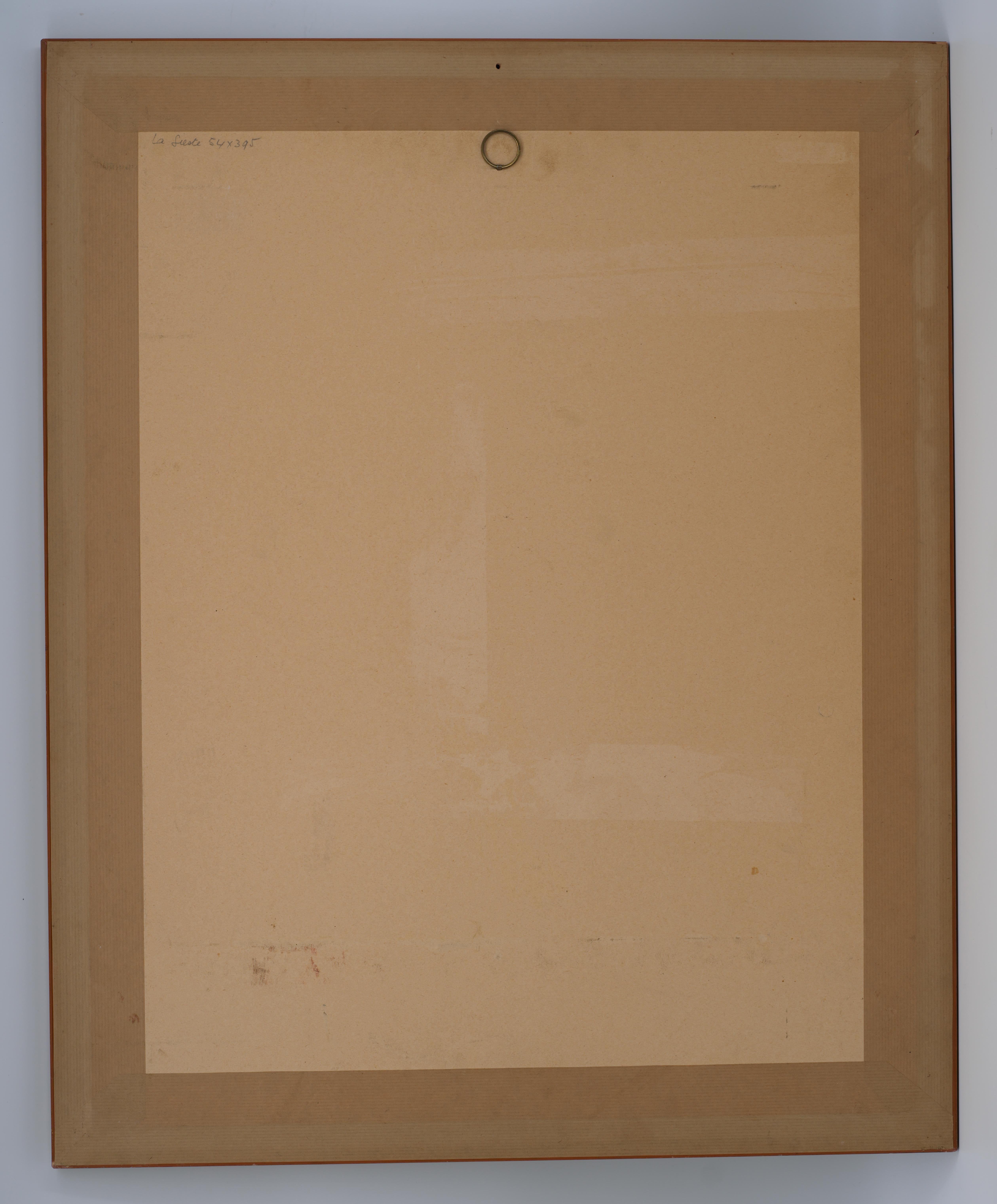 Aquarell von  Louis BERTHOMME SAINT-ANDRE, Frankreich, ca. 1925. Das Nickerchen. Mit Rahmen: 75x60.5 cm - 29.5x23.8 inches, ohne Rahmen, nur das Aquarell: 53x39 cm - 20.9x15.35 inches. Signiert unten links 
