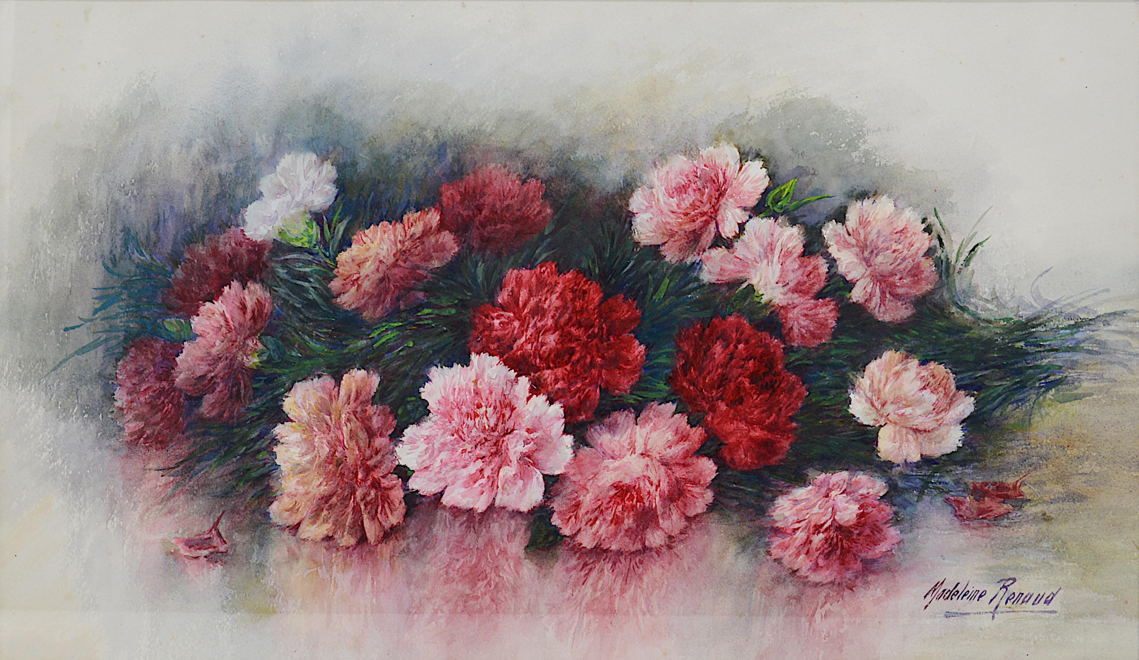 Madeleine RENAUD, Acuarela, La corona de claveles - Art de Madeleine Renaud