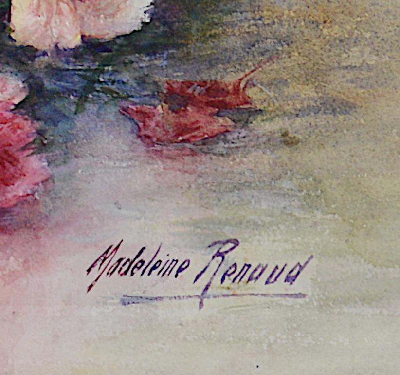 Madeleine RENAUD, Acuarela, La corona de claveles - Art Impresionista de Madeleine Renaud