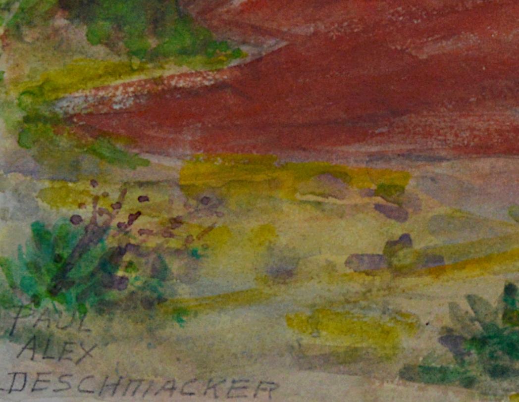 Deschmacker, Jeune femme allongée au bord de la mer, aquarelle - Art déco Painting par Paul Alex Deschmacker